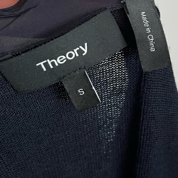 Theory • Navy Wool Silk Long Duster Cardigan Crepe De Chine - Picture 6 of 6